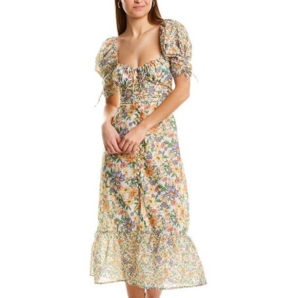 NWT Moonsea Tie-Front Floral Empire Waist Short Sleeved Midi Dress, Large